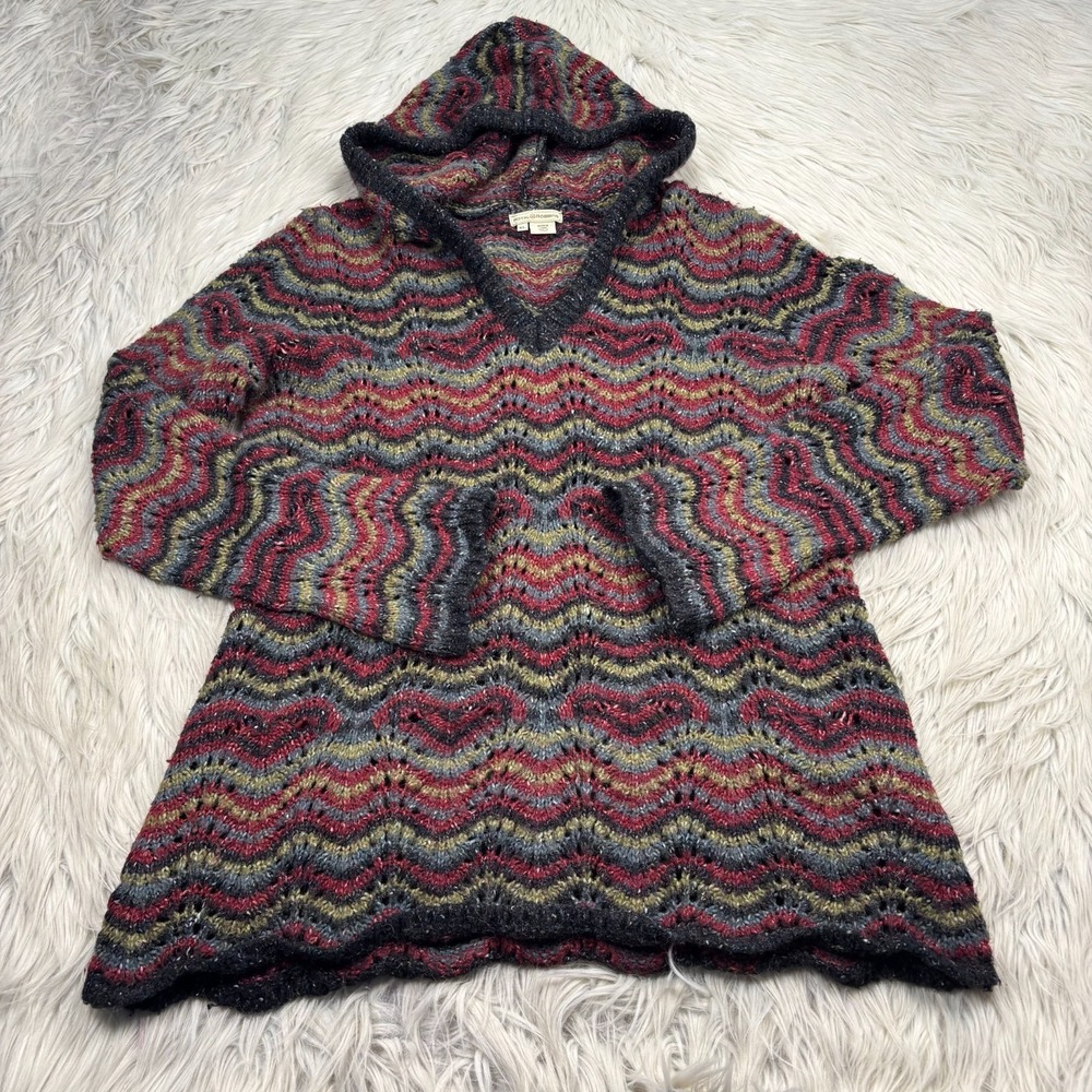 Royal Robbins Women's XL Multi-Color Stripe Open Knit Hooded Sweater Cabincore